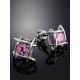 Silver Stud Earrings With Pink Crystals The Aurora, image , picture 2