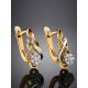 Curvy Golden Latch Back Earrings With Diamonds, image , picture 2
