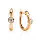 Golden Latch Back Earrings With White Diamonds, image 