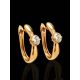 Golden Latch Back Earrings With White Diamonds, image , picture 2