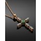 Golden Cross Necklace With Emeralds And Diamonds, image , picture 2
