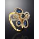 Golden Floral Ring With Sapphires And Diamonds The Mermaid, Ring Size: 12 / 21.5, image , picture 2