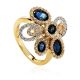 Golden Floral Ring With Sapphires And Diamonds The Mermaid, Ring Size: 8 / 18, image 