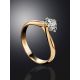 Golden Ring With Solitaire Diamond, Ring Size: 8 / 18, image , picture 2
