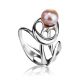 Ornate Silver Ring With Creamrose Cultured Pearl The Serene, Ring Size: 7 / 17.5, image 