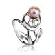 Ornate Silver Ring With Creamrose Cultured Pearl The Serene, Ring Size: 6 / 16.5, image 