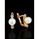 Gold Plated Earrings With Cultured Pearl And Crystals The Themis, image , picture 2