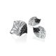 Silver Leaf Shaped Earrings With Black And White Crystals The Jungle, image , picture 4