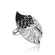 Silver Leaf Shaped Ring With Black And White Crystals The Jungle, Ring Size: 10 / 20, image 