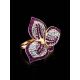Gold Plated Floral Ring With Purple And White Crystals The Jungle, Ring Size: 12 / 21.5, image , picture 2