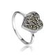 Silver Heart Shape Ring with Marcasites The Lace, Ring Size: 6 / 16.5, image 