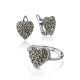 Silver Heart Shaped Earrings With Marcasites The Lace, image , picture 4