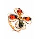Adjustable Gold-Plated Ring With Multicolor Amber The Shamrock, Ring Size: Adjustable, image 