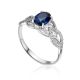 Silver Ring With Synthetic Sapphire And White Crystals, Ring Size: 8 / 18, image 