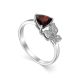 Silver Ring With Crystal Butterfly And Deep Red Garnet Centerstone, Ring Size: 8.5 / 18.5, image 