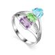 Silver Cocktail Ring With Multicolor Crystals, Ring Size: 7 / 17.5, image 