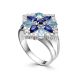 Sterling Silver Ring With Multicolor Crystals, Ring Size: 7 / 17.5, image 