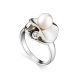 Silver Cocktail Ring With Cultured Pearl And Crystal The Serene, Ring Size: 7 / 17.5, image 