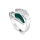 Sterling Silver Ring With Green Enamel And White Crystals, Ring Size: 6 / 16.5, image 