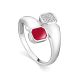 Silver Ring With Red Enamel And White Crystals, Ring Size: 6.5 / 17, image 