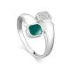 Silver Ring With White Crystals And Green Enamel, Ring Size: 8 / 18, image 