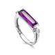 Geometric Silver Ring With Synthetic Amethyst And Crystals, Ring Size: 9 / 19, image 