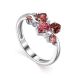 Silver Ring With Red and White Crystals, Ring Size: 6.5 / 17, image 