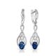 Silver Drop Earrings With Crystals And Synthetic Sapphires, image 