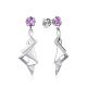 Geometric Silver Dangles With Amethyst Centerstones, image 