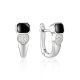 Designer Silver Earrings With Black Enamel And Crystals, image 