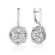 Silver Floral Earrings With White Crystals, image 