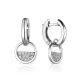 Geometric Silver Earrings With Crystals, image 