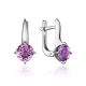 Sterling Silver Earrings With Amethyst Centerstones, image 