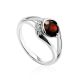 Refined Silver Ring With Garnet And Crystals, Ring Size: 7 / 17.5, image 