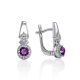 Classy Silver Earrings WithAmethyst Centerstones And Crystals, image 