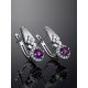 Classy Silver Earrings WithAmethyst Centerstones And Crystals, image , picture 2