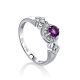 Silver Amethyst Ring With Crystals, Ring Size: 6 / 16.5, image 