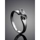 Sterling Silver Floral Ring With Solitaire Crystal, Ring Size: 5.5 / 16, image , picture 2