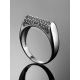 Geometric Silver Ring With White Crystals, Ring Size: 6.5 / 17, image , picture 2