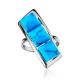 Geometric Silver Ring With Reconstructed Turquoise Centerpieces, Ring Size: 9 / 19, image 