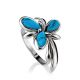 Silver Floral Ring With Reconstructed Turquoise, Ring Size: 6 / 16.5, image 