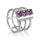 Silver Amethyst Open Ring With Crystals, Ring Size: 8 / 18, image 
