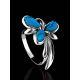 Silver Floral Ring With Reconstructed Turquoise, Ring Size: 6 / 16.5, image , picture 2