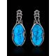 Sterling Silver Earrings With Reconstructed Turquoise Centerpieces, image , picture 2