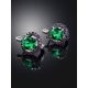 Silver Earrings With Synthetic Emerald Centerstones And Purple Crystals, image , picture 2
