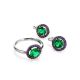 Silver Ring With Round Synthetic Emerald Centerstone And Purple Crystals, Ring Size: 8.5 / 18.5, image , picture 5