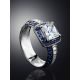 Silver Statement Ring With Blue and White Crystals, Ring Size: 7 / 17.5, image , picture 2