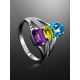 Silver Cocktail Ring With Multicolor Crystals, Ring Size: 7 / 17.5, image , picture 2
