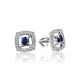 Square Golden Studs With Sapphire Centerstone And Diamonds The Mermaid, image 