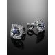 Square Golden Studs With Sapphire Centerstone And Diamonds The Mermaid, image , picture 2